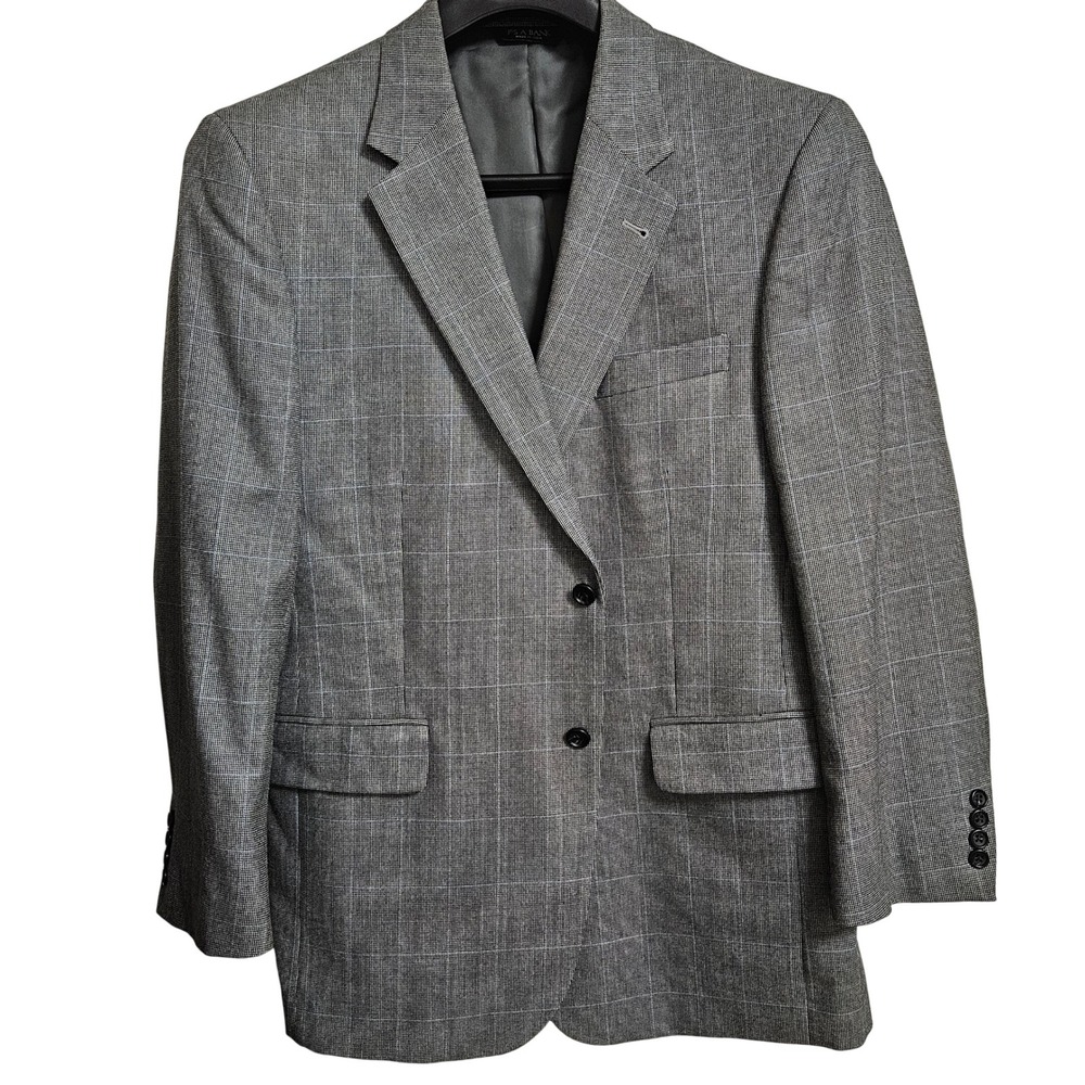 Jos. A. Bank Blazer Mens 43R Grey Signature Silk Wool Glen Plaid Jacket Office
